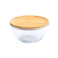 Pebbly Mixing Bowl with Bamboo Lid Transparent 15x15x9cm/770ml