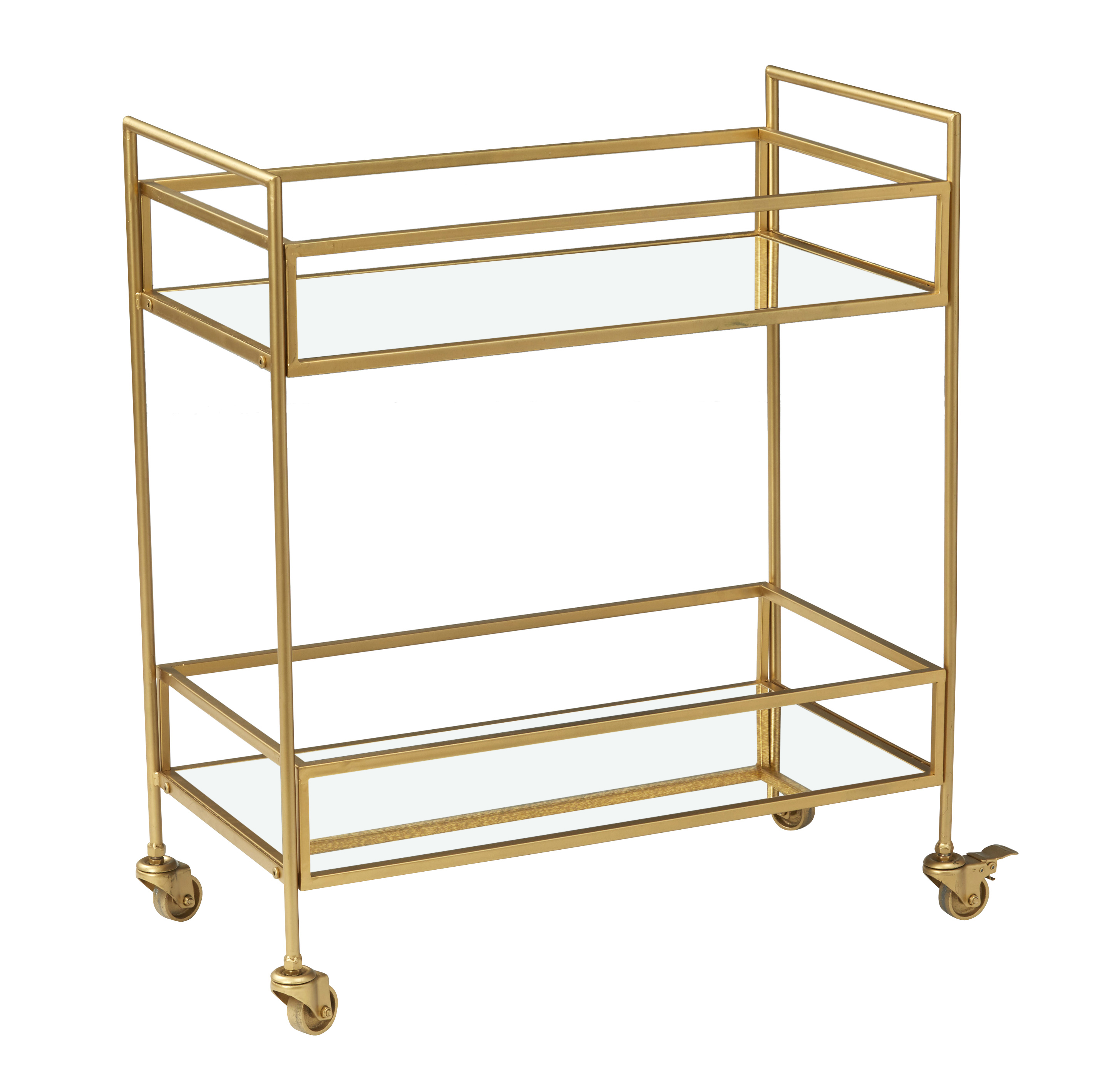 Fairmont Drinks Trolley Home Bar Cart Drink Display with Two Glass Shelves Gold