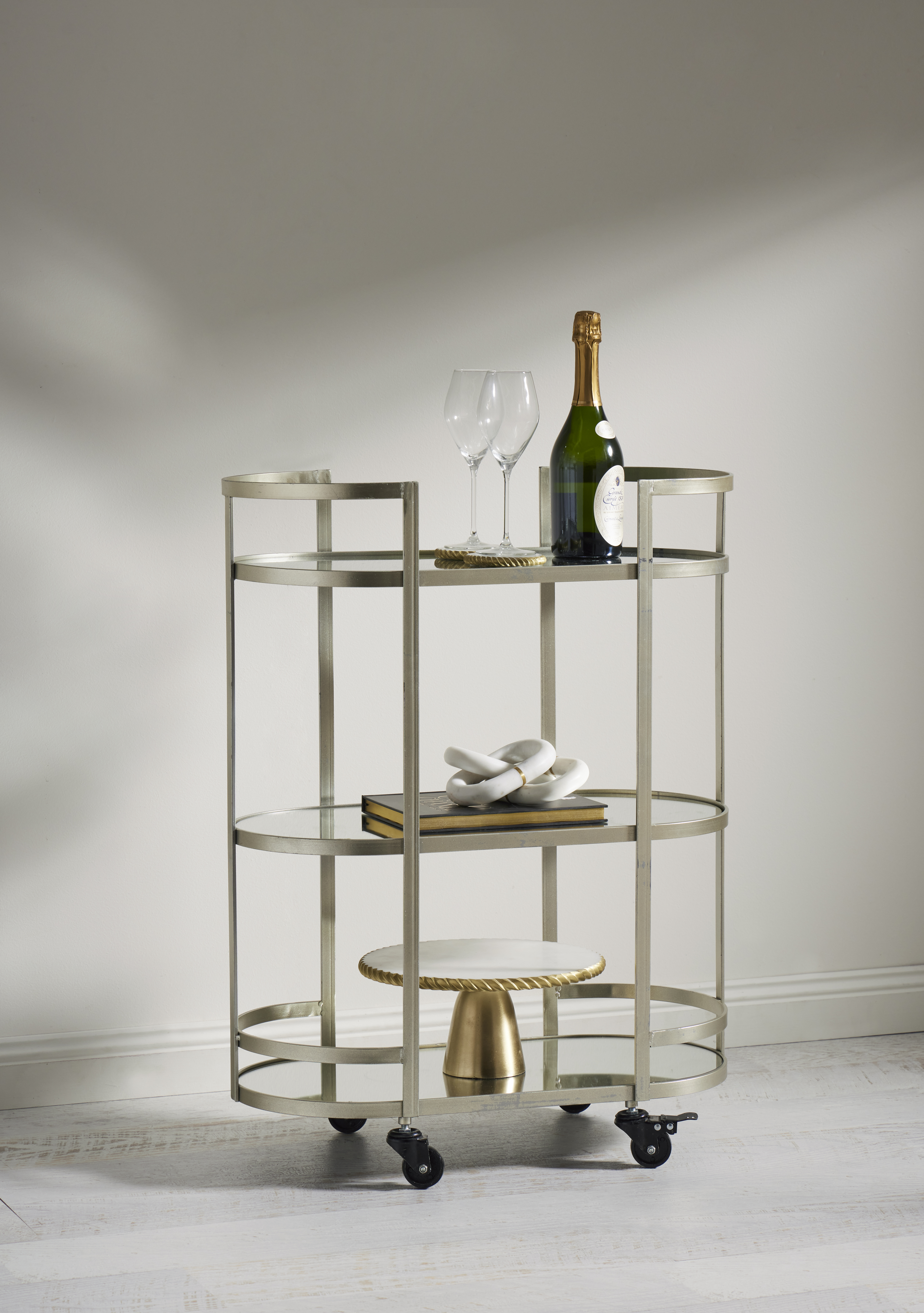 Amalfi Arden Bar Cart Kitchen Wine Alcohol Serving Drinks Trolley Antique Silver - Picture 6 of 6